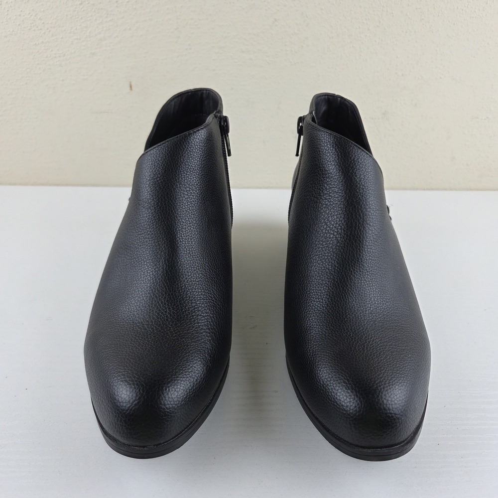 Aerosoles Cayu Black Faux Leather Slip On Ankle Booties Side Zip Womens Size 7.5 - Picture 5 of 13